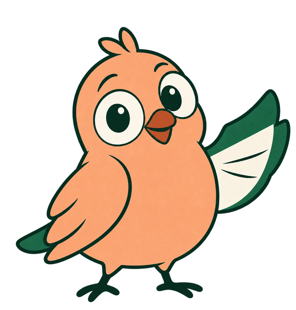 Scout, an apricot bird with a paper-fold wing